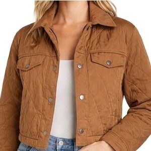BLANKNYC Quilted Cropped Jacket Large Tan Diamond Stitch Coastal Cowgirl Western
